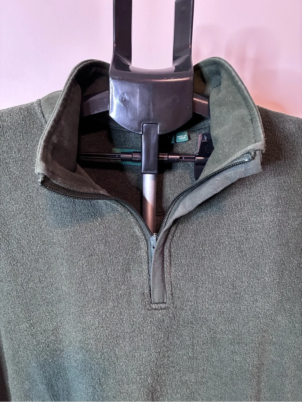Orvis Men’s Large Green Quarter Zip Pullover Cotton Blend Outdoor Sweater